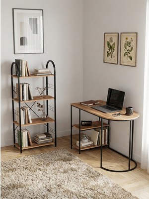 Gold Falez Çalışma Masası ve Kitaplık Seti Metal Ayaklı, Minimalist Tasarım, Geniş Masa Alanı, Çok Raflı Depolama,modern 125 Atlantik