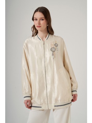 Nuss Taş Işleme Detay Kap Ceket 6038 Ekru