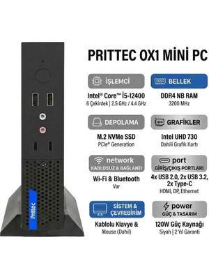 Prıttec Ox2 Intel Core I5-12400 16GB 512GB SSD Windows 11 Pro Mini Pc Q7-TH610Lİ51240016 009