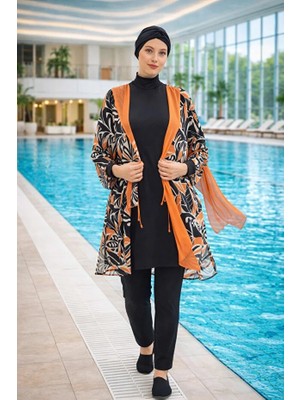 Adasea Pareolu Hızlı Kuruyan Mayo Kumaşı Pareosu Çıkartılabilen Kadın Tesettür Mayo 61133