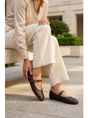 Stilbagshoes MOİRA ÖRGÜ DETAYLI KADIN BABET KAHVE