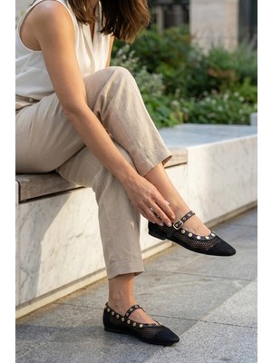 Stilbagshoes Sallie File ve Taş Detaylı Kadın Babet Siyah