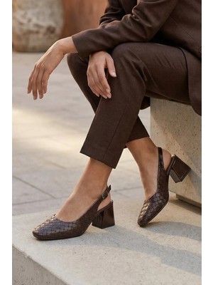 Stilbagshoes Dante Hasır Detaylı Topuklu Kadın Günlük Ayakkabı Kahve