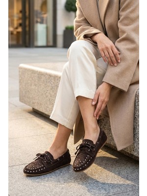 Stilbagshoes Jami Trok Detyalı Hakiki Deri Kadın Babet Kahve