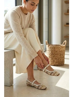 Stilbagshoes Frances Hasır Detaylı Bilekten Bağlamalı Kadın Babet Bej