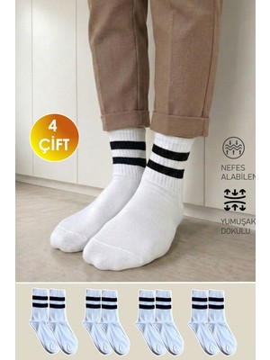 Yasyas 4 Çift Pamuklu Çizgili Kolej Tenis Çorap Seti