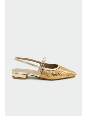 Laminta Elite Payetli Düz Gold Kadın Babet