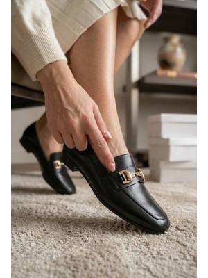 Vojo Bella Toka Detaylı Günlük Klasik Düz Kadın Babet