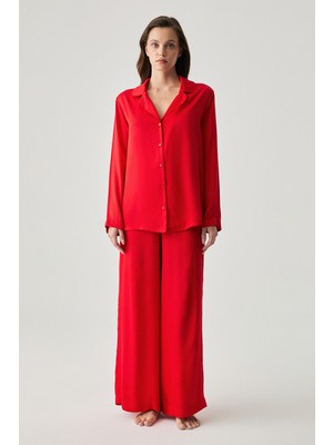 Penye Mood Viskon Saten Dokulu Gömlek ve Pantolon Takım