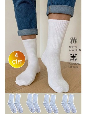 Yasyas 4 Çift Pamuklu Fitilli Çizgili Spor Tenis Kolej Çorap