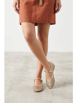 Stilbagshoes Amelie Örgü Detaylı Kadın Babet Altın