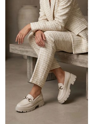 Stilbagshoes Adriana Toka Detaylı Leofer Kadın Ayakkabı Bej
