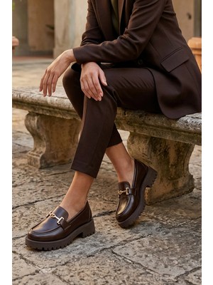 Stilbagshoes Agatha Ithal Toka Detaylı Leofer Kadın Ayakkabı Kahve