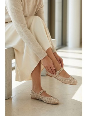 Stilbagshoes Misty Taş Detaylı Detaylı Kadın Babet Bej
