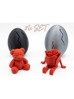 Arcanium Sürpriz Yumurta Seti Hareketli Gül ve Kalp Dokulu Ayıcık Figürlü 2'li Hediye Seti