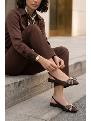 Stilbagshoes Elba Ithal Tül Fiyonk Toka Detaylı Kadın Günlük Ayakkabı Kahve