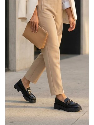 Stilbagshoes Adriana Toka Detaylı Leofer Kadın Ayakkabı Siyah