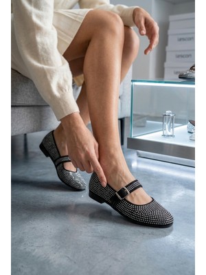 Vojo Luna Süet Taş Işlemeli Mary Jane Kadın Babet Abiye