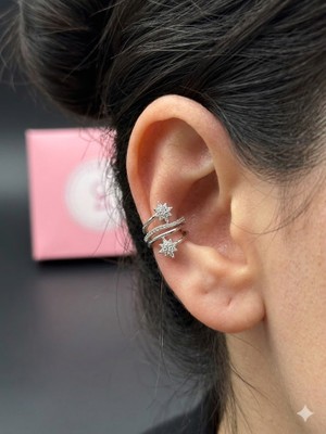 Alsem Gümüş Kaplama Kutup Yıldızı Earcuff Küpe , Gold Sirius Sıkıştırmalı Küpe