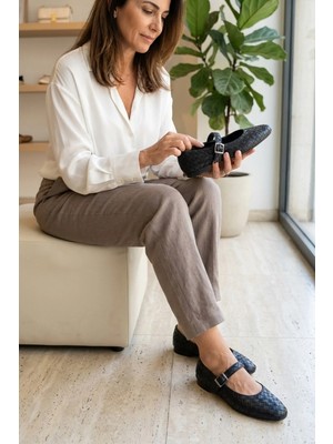 Stilbagshoes MOİRA ÖRGÜ DETAYLI KADIN BABET SİYAH