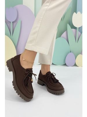 Stilbagshoes Pasty Ithal Bağcık Boncuk Detaylı Detaylı Kadın Günlük Ayakkabı Kahve