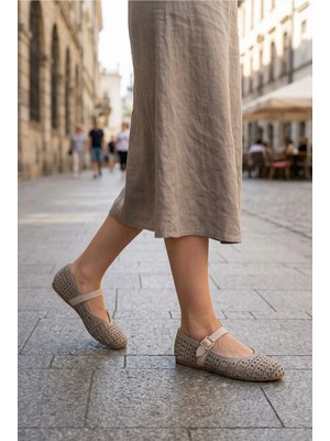 Stilbagshoes Kayla Lazer Baskılı Hakiki Deri Kadın Babet Vizon