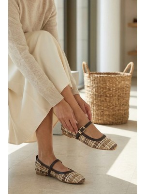 Stilbagshoes Frances Hasır Detaylı Bilekten Bağlamalı Kadın Babet Kahve