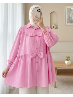 Modamorfo Önü Fiyonk Detaylı Parçalı Gömlek -Pembe