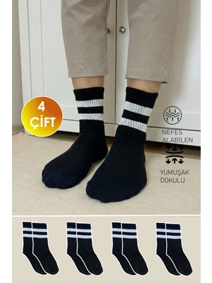 Yasyas 4 Çift Pamuklu Çizgili Kolej Tenis Çorap Seti