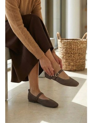 Stilbagshoes Jody Lazer Baskı Detaylı Triko Kadın Babet Kahve