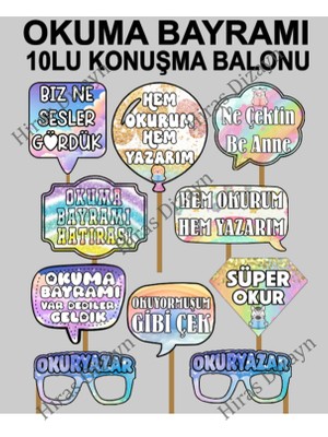 Hiras Dizayn 10LU Okuma Bayramı Renkli Konuşma Balonu Fotograf Çekimi Için Konuşma Balonu Selfie Çubukları