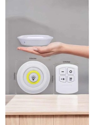 LED Lamba 3'lü Uzaktan Kumandalı Yapışkanlı Beyaz Işık Nemere