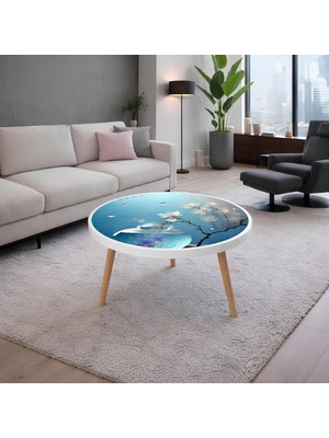 Boyut Çiçek Desenli Yuvarlak Orta Sehpa 42 cm – Modern Salon & Balkon Dekoru
