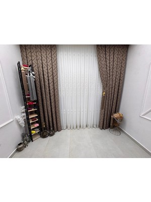 Nivemes Home Nivemeshome  Sedef 3-0006 Kahve 1/3 Pileli Fon Perde