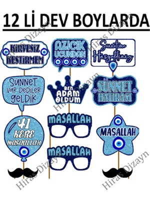 Hiras Dizayn 12LI Dev Boylarda Sünnet Düğünü Konsept Konuşma Balonu Selfie Çubukları