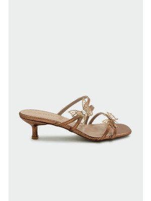 Laminta Fest Kelebekli Bakır Kadın Topuklu Terlik