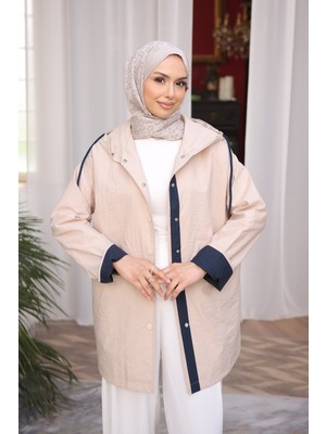 İmaj Butik Taş Kapüşonlu Çıt Çıt Düğmeli Trençkot