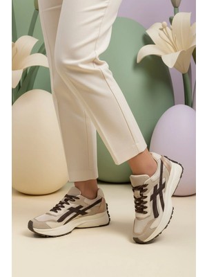 Stilbagshoes April Özel Taban Ithal Model Kadın Spor Ayakkabı Bej Kahve