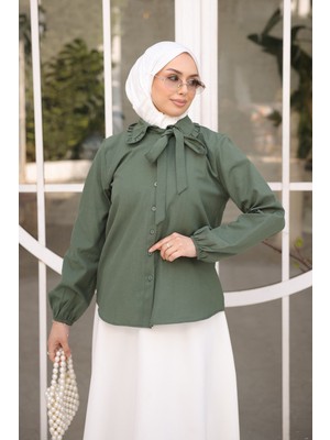 İmaj Butik Haki Bebe Yaka Kol Lastikli Düğmeli Gömlek