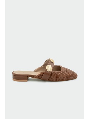 Laminta Flux Gold Aksesuarlı Taba Kadın Terlik