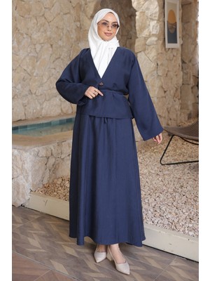 İmaj Butik Lacivert Yarasa Kollu Ceket Etekli Takım