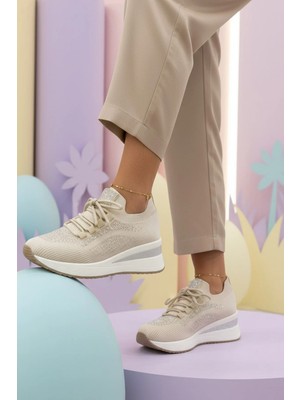 Merle Guja Ithal Özel Seri Içten Gizli Dolgu Triko Kadın Spor Ayakkabı Bej