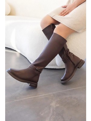 Stilbagshoes Roberta Bilek Pim Taş Detaylı Kadın Çizme Kahve