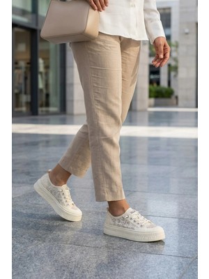 Sedona Guja Ithal Özel Seri Taş Detaylı Kadın Spor Ayakkabı Bej