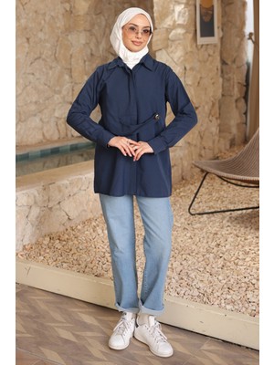 İmaj Butik Lacivert Düğmeli Ön Detaylı Tunik