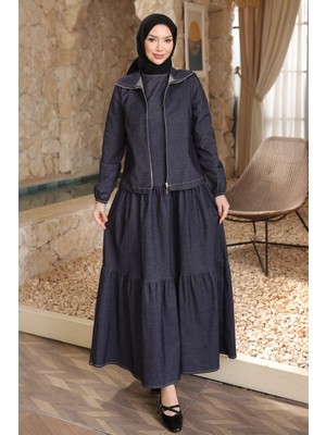 İmaj Butik Lacivert Bisiklet Yaka Elbise Ceketli Takım