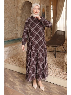 İmaj Butik Kahverengi Desenli Şifon Elbise