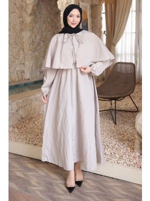 İmaj Butik Taş Pelerin Detaylı  Kol Lastikli Elbise