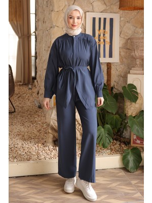 İmaj Butik Lacivert Gizli Düğmeli Pantolonlu Modal Takım