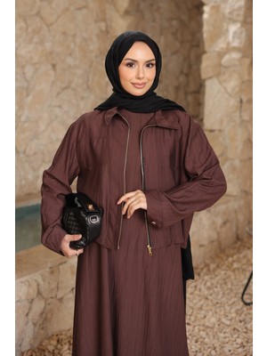 İmaj Butik Kahverengi Ceket Kombinli Elbise